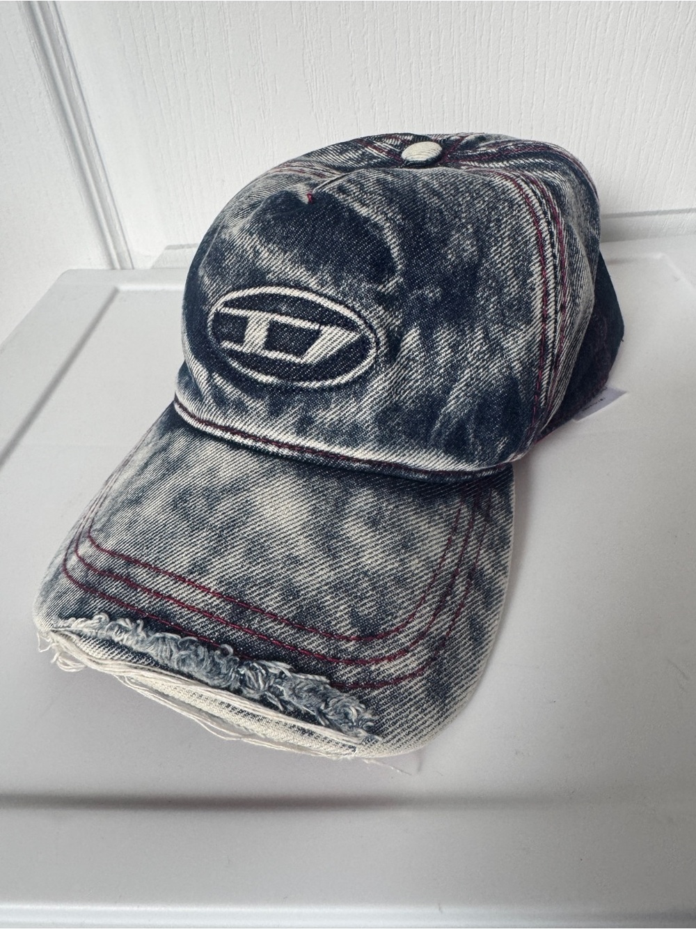 Diesel Acid Wash Denim Cap with Red Stitching